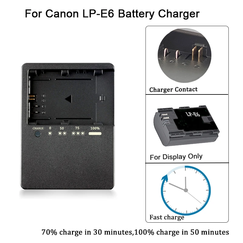 

LC-E6 Battery Charger For Canon EOS 5DS 70D 60D 7D 5D2 5DMark II R6 R5 Camera LP-E6 LP-E6N LC-E6E LCE6E LCE6