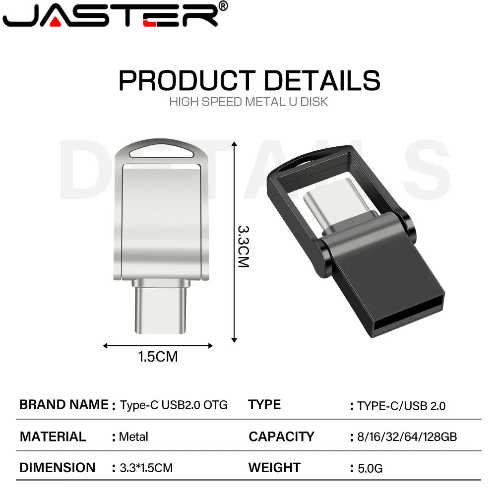 Jaster-mini Metal Usb Flash Drives tipo c Ultra Dual Stick Pen Drive Chaveiro Presente Business 128gb 64gb 32gb 16gb - Imagem 4