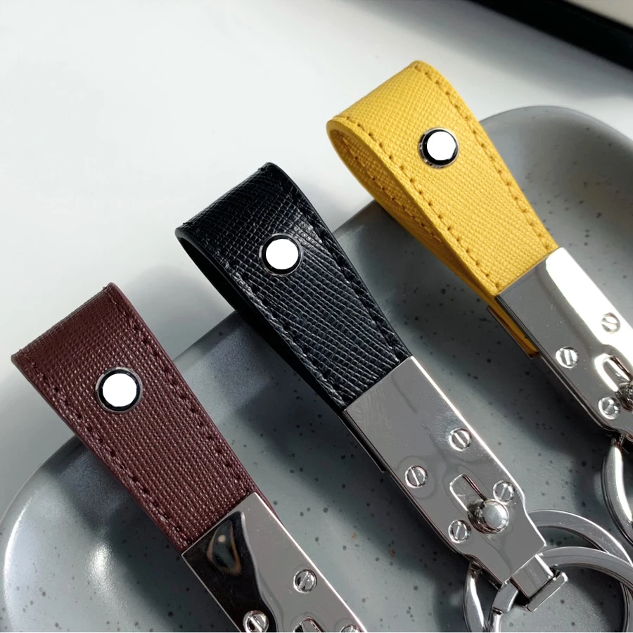 CJS Key Chain MB Keychain Made Of Imported Calf Blue Red Black Leather 316 Stainless Steel Removable Double Ring With Box Set