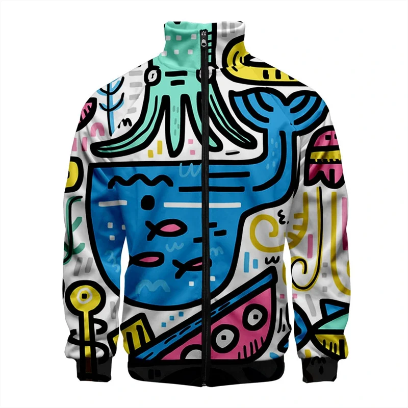 thumbnail image 1 of Chaqueta con estampado de sublimación 3D divertido, patrón personalizado, flores, animales marinos, suéter de cuello alto para hombres y mujeres, ropa, 1 of 4