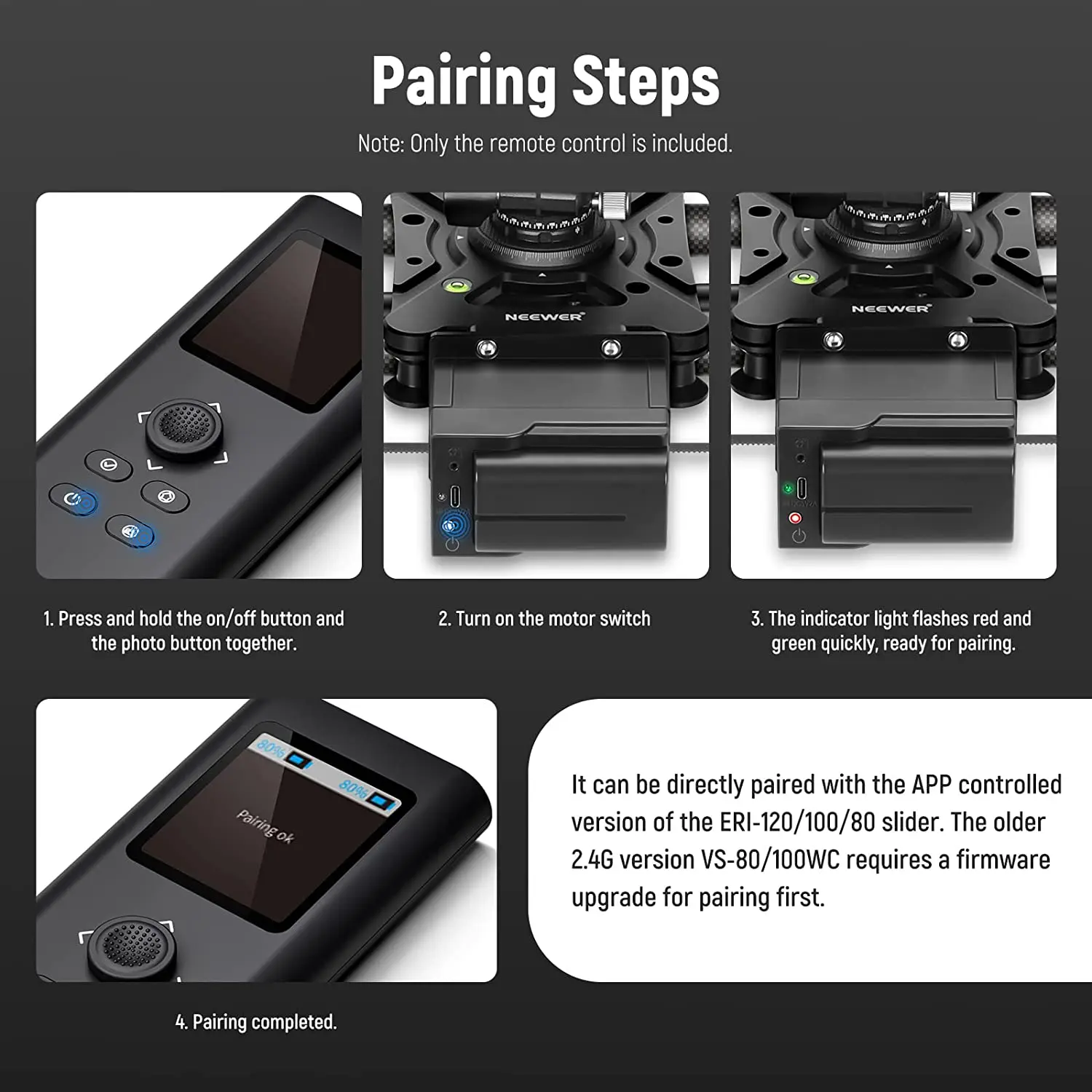 NEEWER Upgraded 2.4G Remote Control for Motorized Camera Slider, Support Video Mode, Time Lapse Photography for Carbon Fiber