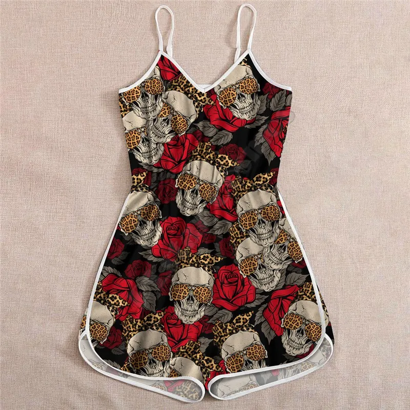 PLstar Cosmos 3D All Over Printed Rompers For Women Roses And Skull Rompers Summer women's Playsuits Bohemia Style Clothes