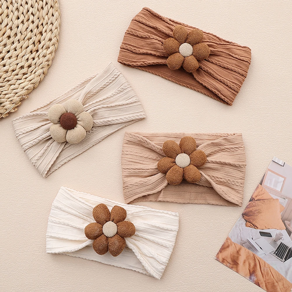  소녀 꽃 머리띠 부드러운 나일론 헤어 밴드 귀여운 어린이 헤어 액세서리 소녀를위한 탄성 어린이 터번  모자