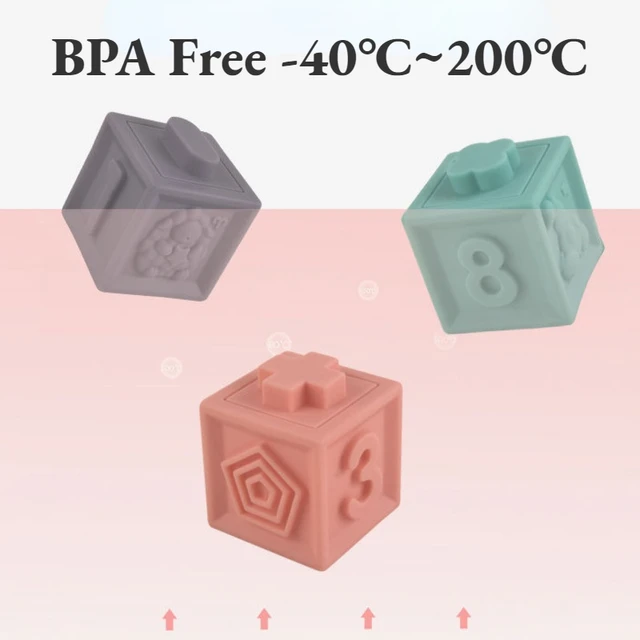 6/12Pcs Silicone Building Blocks Sensory Grasp Toys 3D Soft Touch Ball Rubber Stacking Cube Kids Bath Baby Toy 12 Months Gifts 5