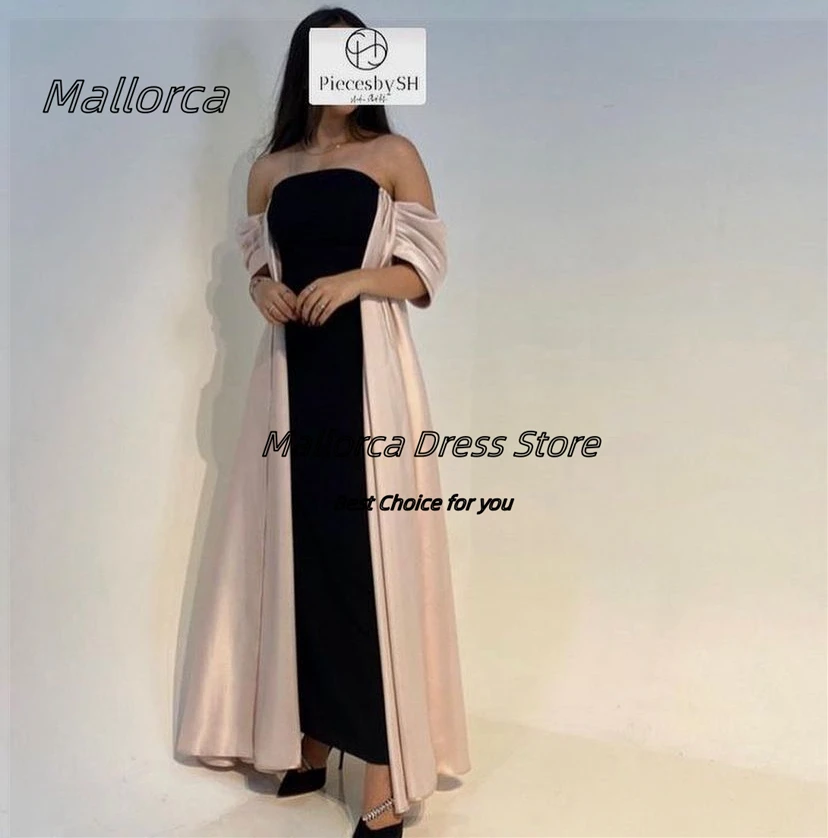 

Mallorca Ankle Length Black Prom Dresses Strapless Ruched Off Shoulder Robe De Soiree Femmes Contrast Color Evening Party Dress