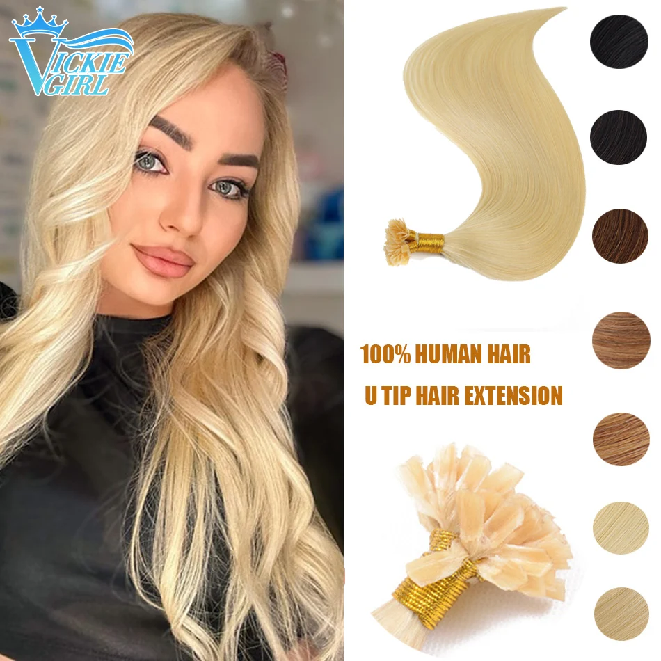 

Straight Keratin Human Fusion Hair Nail U Tip 1g Strands 50pcs/100pcs Natural Black Blonde Hair Extension