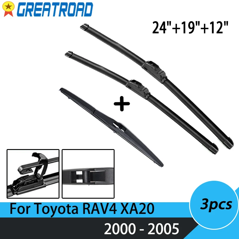 

Wiper Front & Rear Wiper Blades Set For Toyota RAV4 XA20 2000 2001 2002 2003 04 05 Windshield Windscreen Rear Window 24"+19"+12"