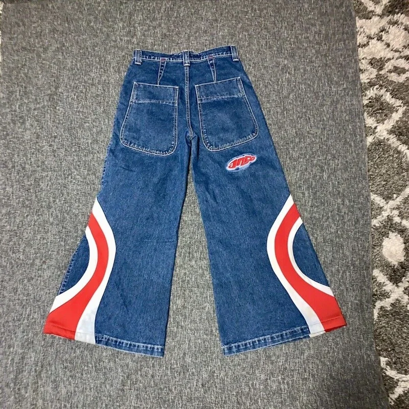

Уличные джинсы JNCO в стиле Харадзюку, винтажные сшитые мешковатые джинсы в красно-белую полоску Y2K, модные готические широкие брюки в стиле хип-хоп