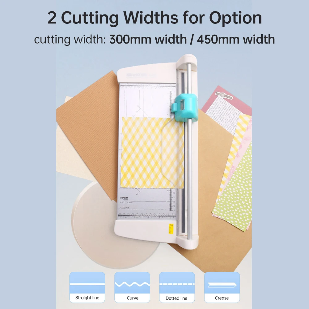 【New】KWTRIO Paper Cutter 450mm/300mm Width Paper Trimmer Multi Purpose with 4 Cutting Heads Straight Lines/ Curves/ Dotted Lines