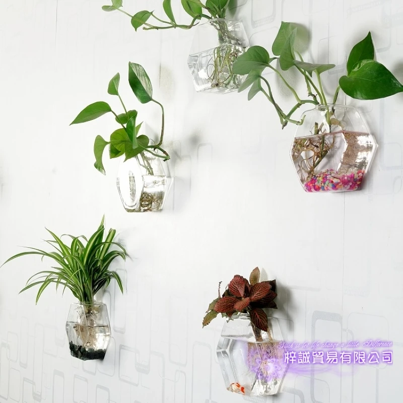 Hexagon Vase Christmas Hexahedron Wall Terrarium Glass Flower Vase Wall Round Sphere Tabletop Vases Home Decoration Transparent 5