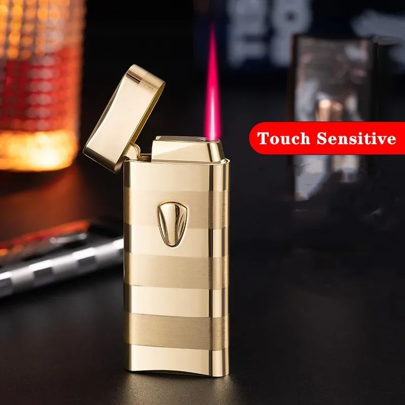 

Hot Sale Metal Windproof Direct Flame Butane Gas Lighter Portable Cigar Turbo Torch Lighter Recycled Inflatable Gift for Men