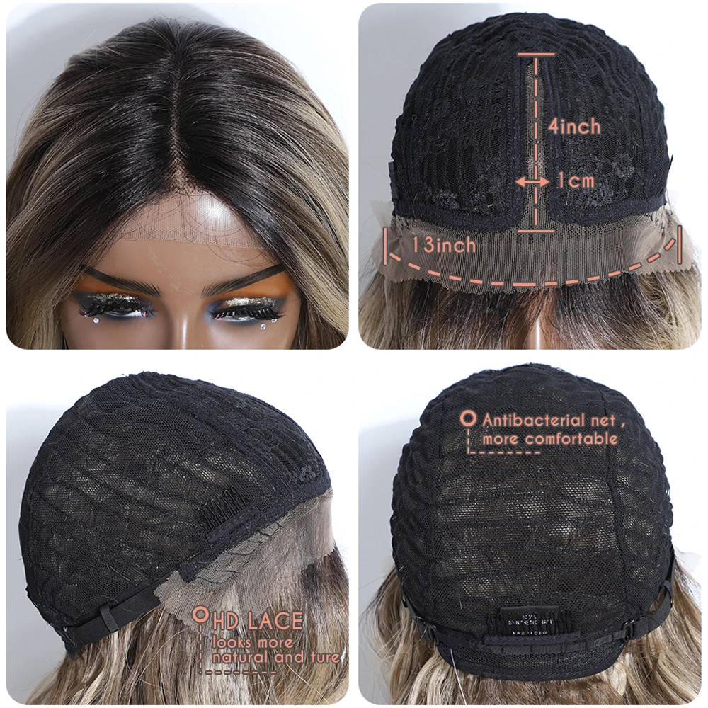 Synthetic Lace Front Wigs Highlight Brown Blonde Wig Deep Body Wavy Wig Cosplay Curly Lace Front For Women