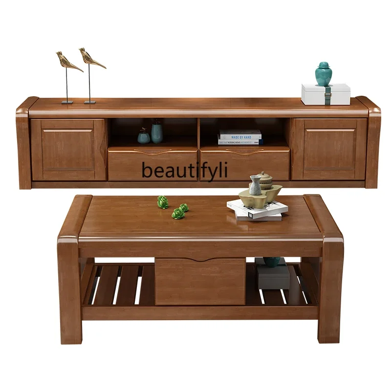 

Chinese-Style Solid Wood Coffee Table TV Cabinet Combination Modern Living Room 1.8 M Film and Television Storage Floor Cabinet