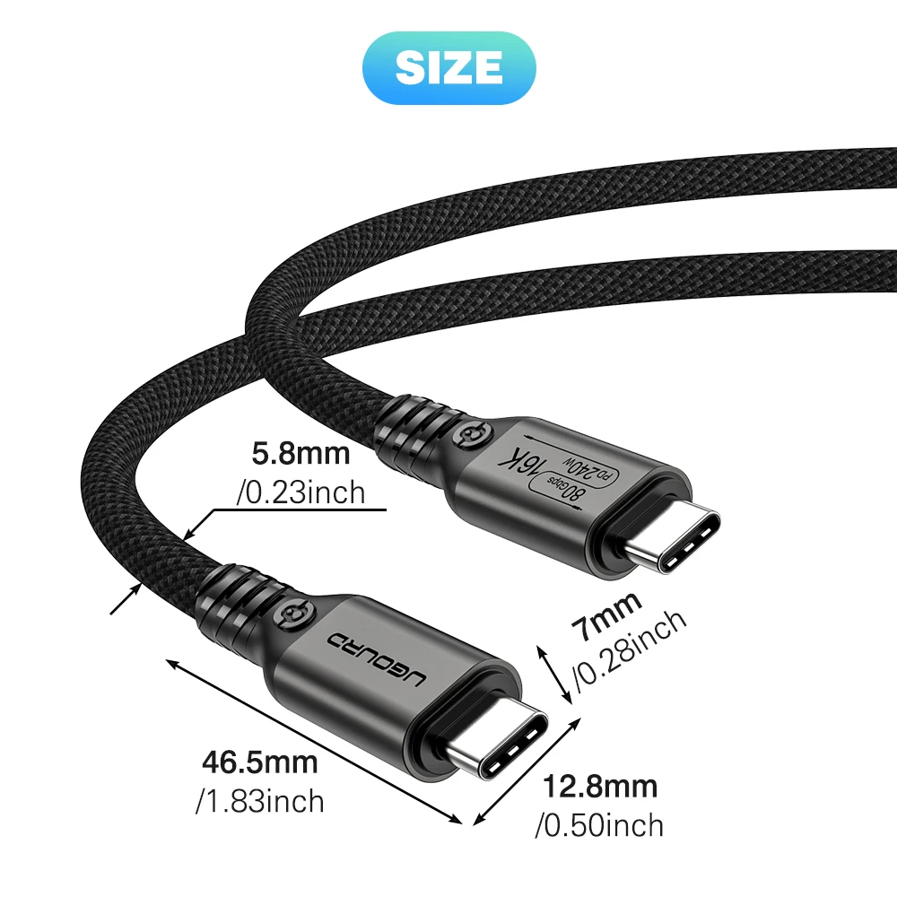 UGOURD 80Gbps Thunderbolt 5 케이블 인증 칩 USB-C Thunderbolt5 2m 0.3m 120Gbps 240W 16K MacBook M.2 하드 드라이브 USB4-V2