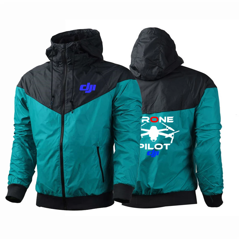 Men Spring Autumn Windproof Hooded Color Matching Printing Windbreaker Coat