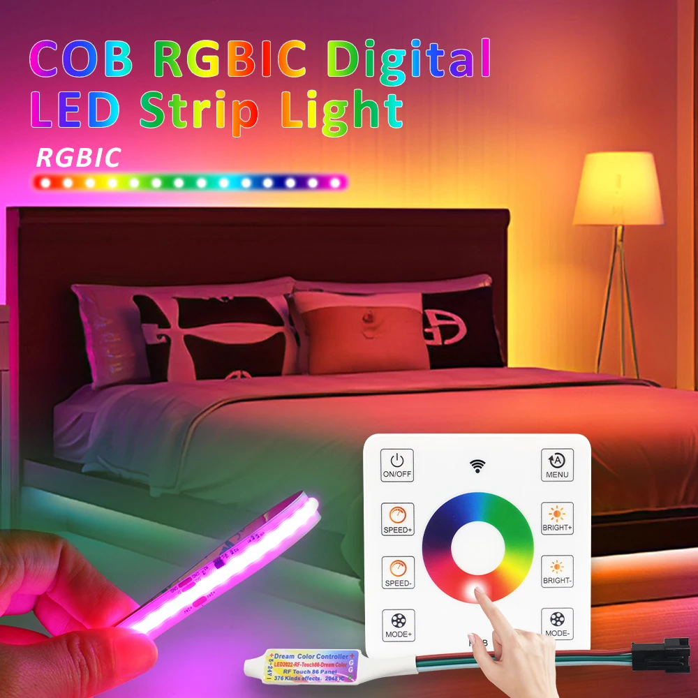 RGBIC COB Running Water LED Strip Light WS2811 5M 10M 15M 20M DC24V  Addressable Dream Color Horse Race Touch Remote Control Lamp