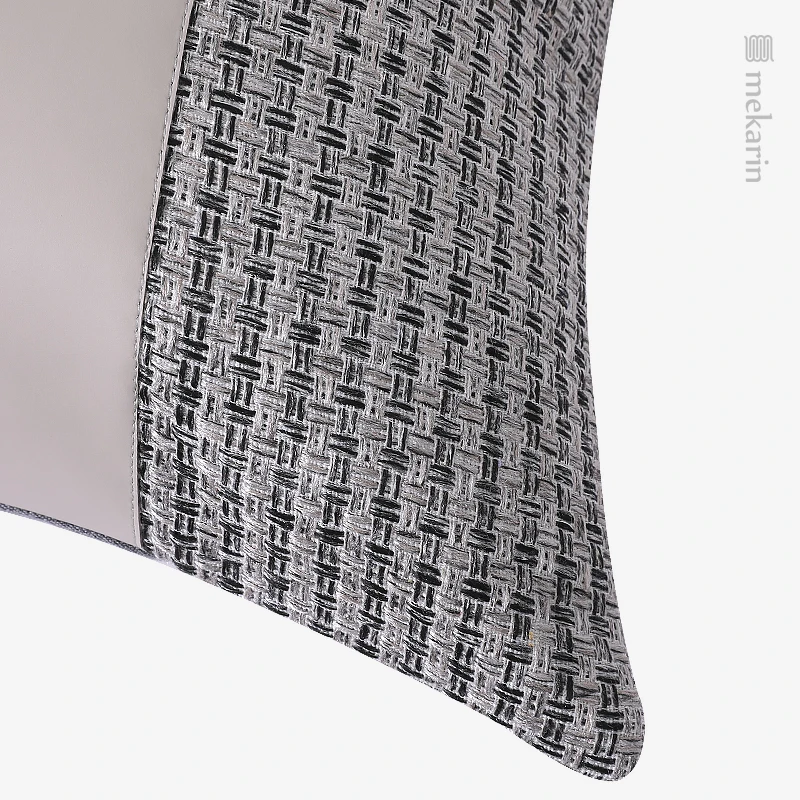 Modern light luxury model room orange gray leather stitching cotton jacquard pillow sofa pillow living room square pillow 3