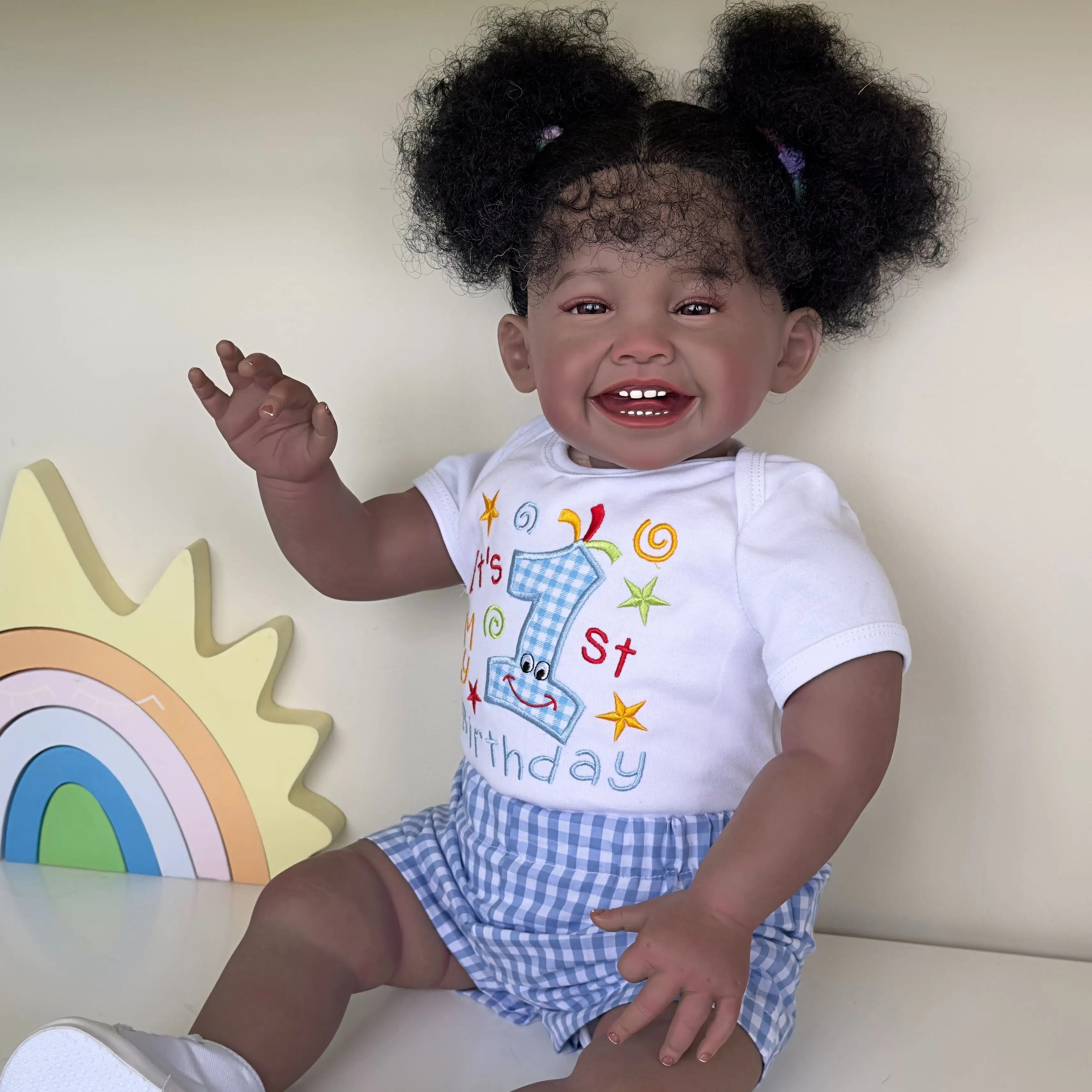 

24inch Complete Doll Reborn Toddler Mila Girl Soft Body Flexible Brown Skin African American Baby Hand Rooted Hair Bonecas
