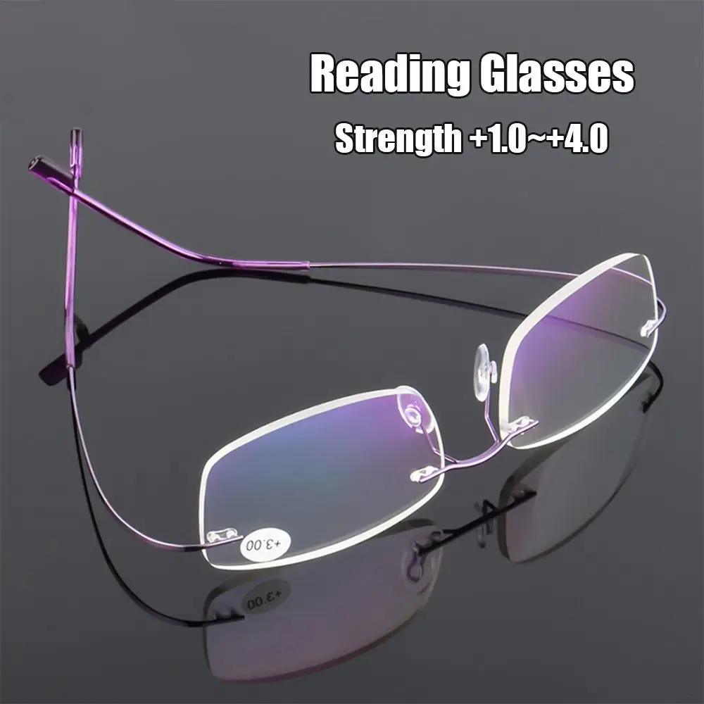 Flexible Ultralight Presbyopic Reading Glasses Strength +1.0~+4.0 Rimless Memory Titanium
