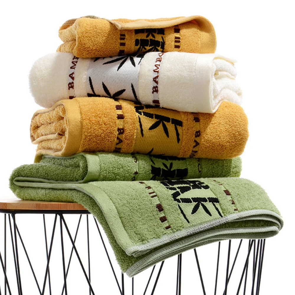 Set Of 3 Thicker Bamboo Green Bath Beach Towel Set For Adults Face Hand Sport Towels Bathroom 35cmx75cm*2pcs And 70cmx140cm*1pcs