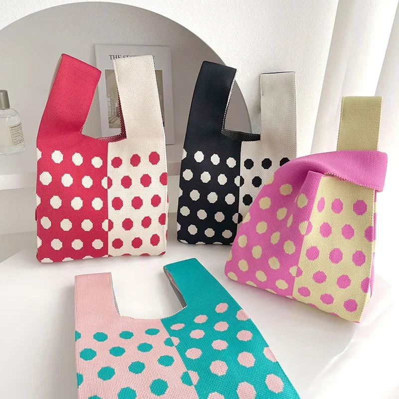 

Vest Bag Vest Bag Trend Knitted Color Matching Polka Dot Shoulder Handbag Hand Bag All-matching Large Capacity Wrist