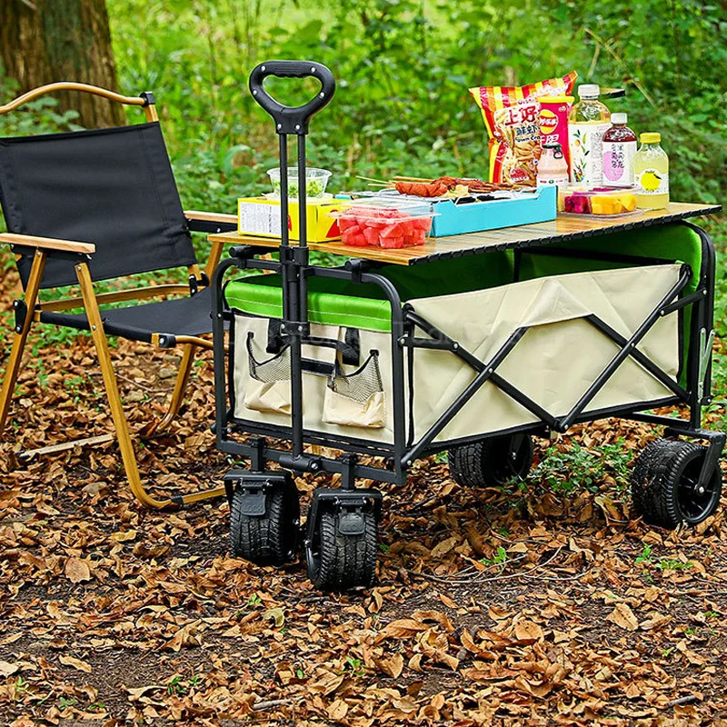 

Outdoor Camping Lightweight Cart Folding Carts table Large Hand cart Picnic Trolley Pull Rod Rear Wagon Cart Camping Trailer