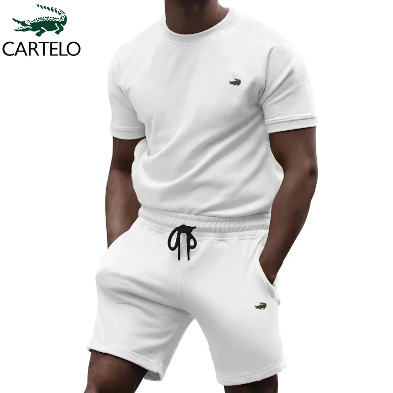 CARTELO Brand Men's Clothing Men's Tracksuit Summer Sports Fitness clothing Round neck embroidered T-shirt shorts two-piece set