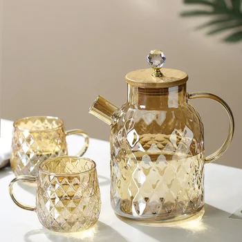 Teiera in vetro borosilicato trasparente da 1,8 litri Teiera trasparente resistente al calore Set da tè con fiori Bollitore Puer Tazza Strumenti per ufficio e casa 1