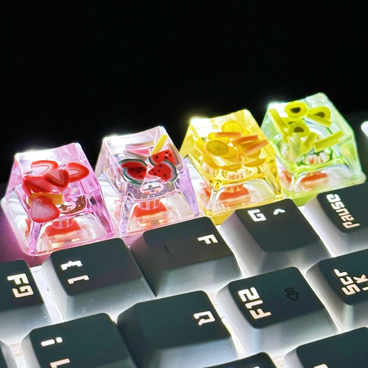 DIY 딸기/수박/아보카도 키 캡 반투명 과일 시리즈 수지 키 캡 크로스 축 기계식 키보드 액세서리