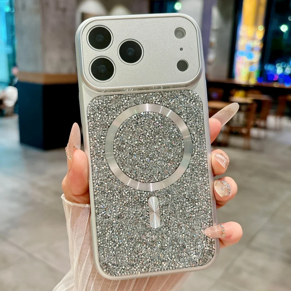 Luxury Sparkle Diamond Rhinestone Magnetic Case with Wireless Charging Bumper Cover