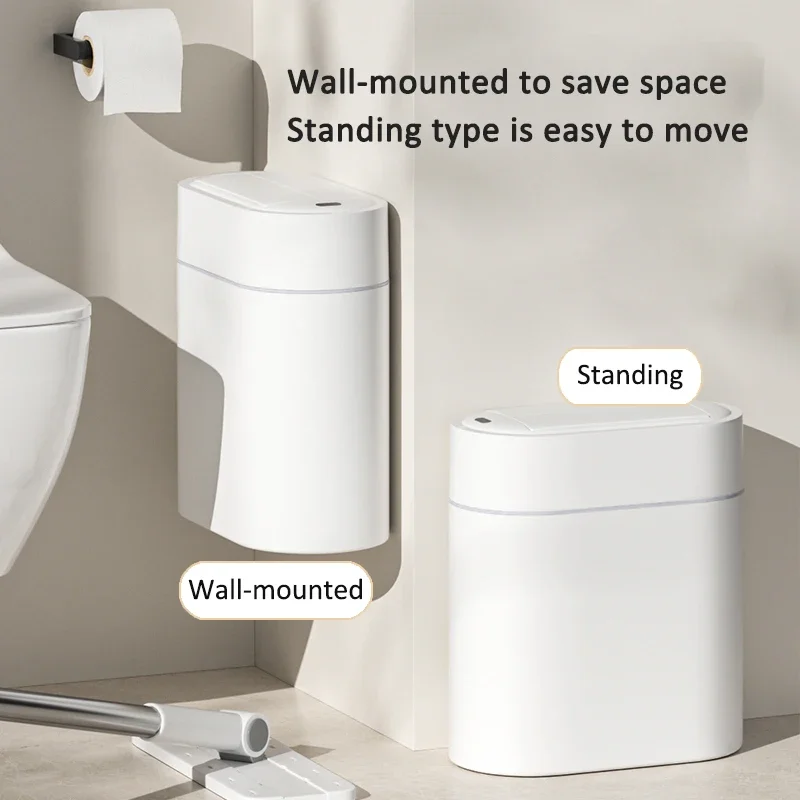 Smart Sensor Trash Can with Lid 7/9L Trash Bin Wall Mount Automatic Narrow Slit Toilet Wastebasket Kitchen Induction Garbage Bin