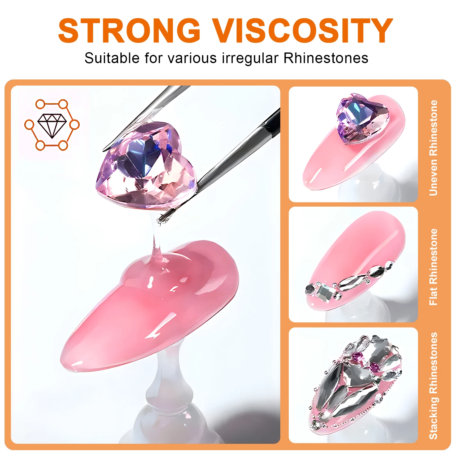TWOING 8g/15g Super Starke Klebrige Nagelkleber Gel Für Strass Nail art Dekorationen Kein Abwischen DIY Edelstein Kleber Funktionelles UV Gel – Detail 4