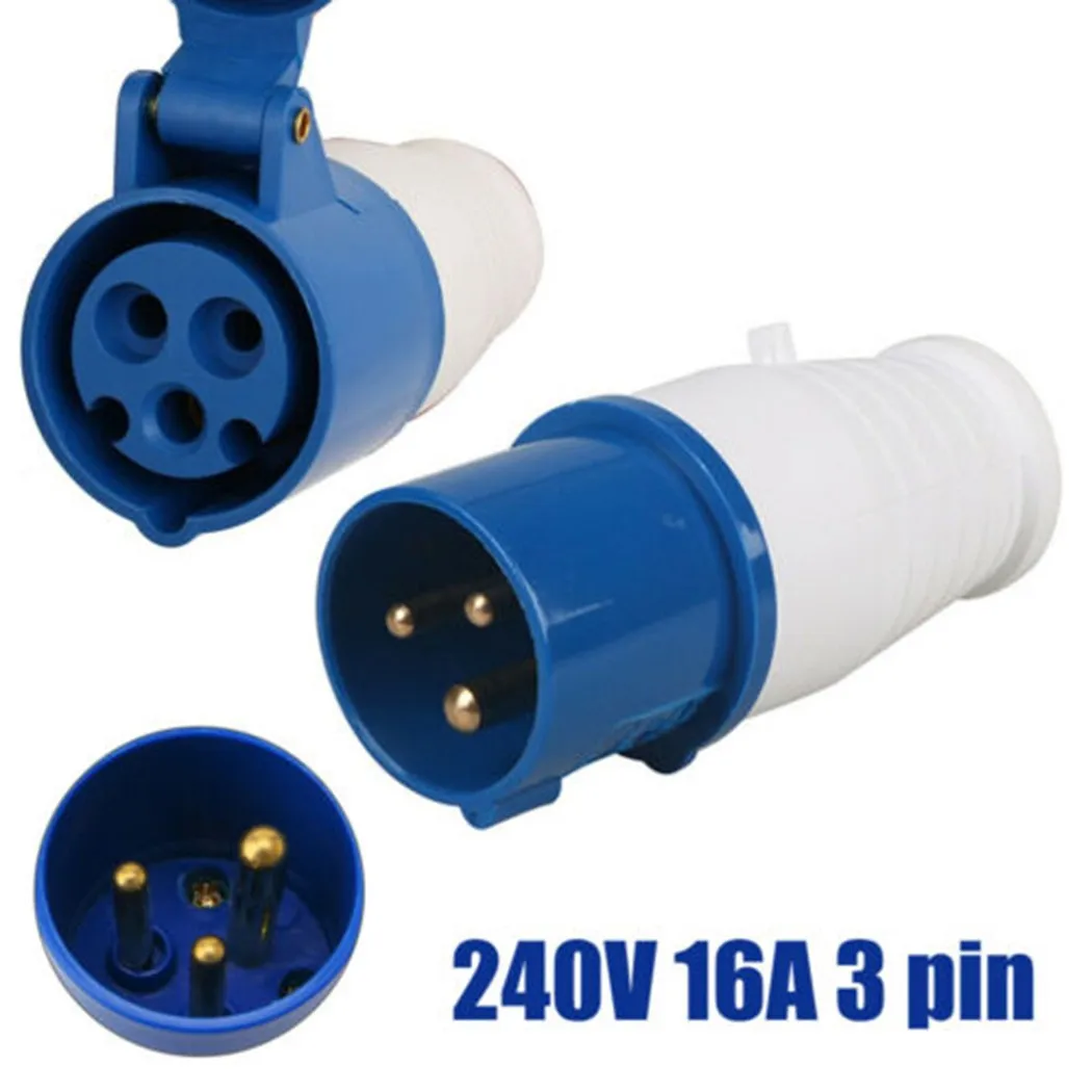 240V16A3PinBlueIndustrialWaterproofPlugsSocketMaleFemaleIP44