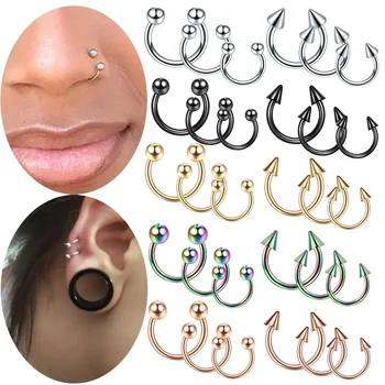 1pc Steel Circular Barbell Horseshoe 18G 16G Lip Eyebrow Nose Septum Piercings Hoop Ear Cartilage Helix Lobe Earring Piercings 1