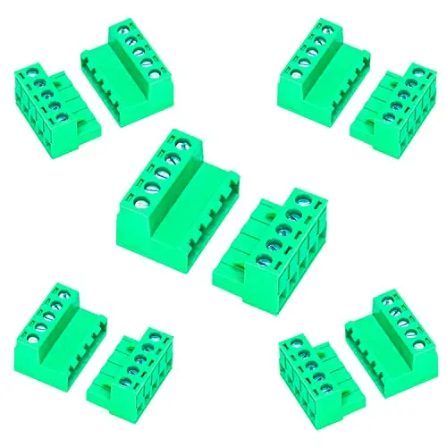

5 Set 5.08mm 5 Pin Male & Female Phoenix Type Connector No Soldering Green PCB Screw Terminal Block 5 Pole