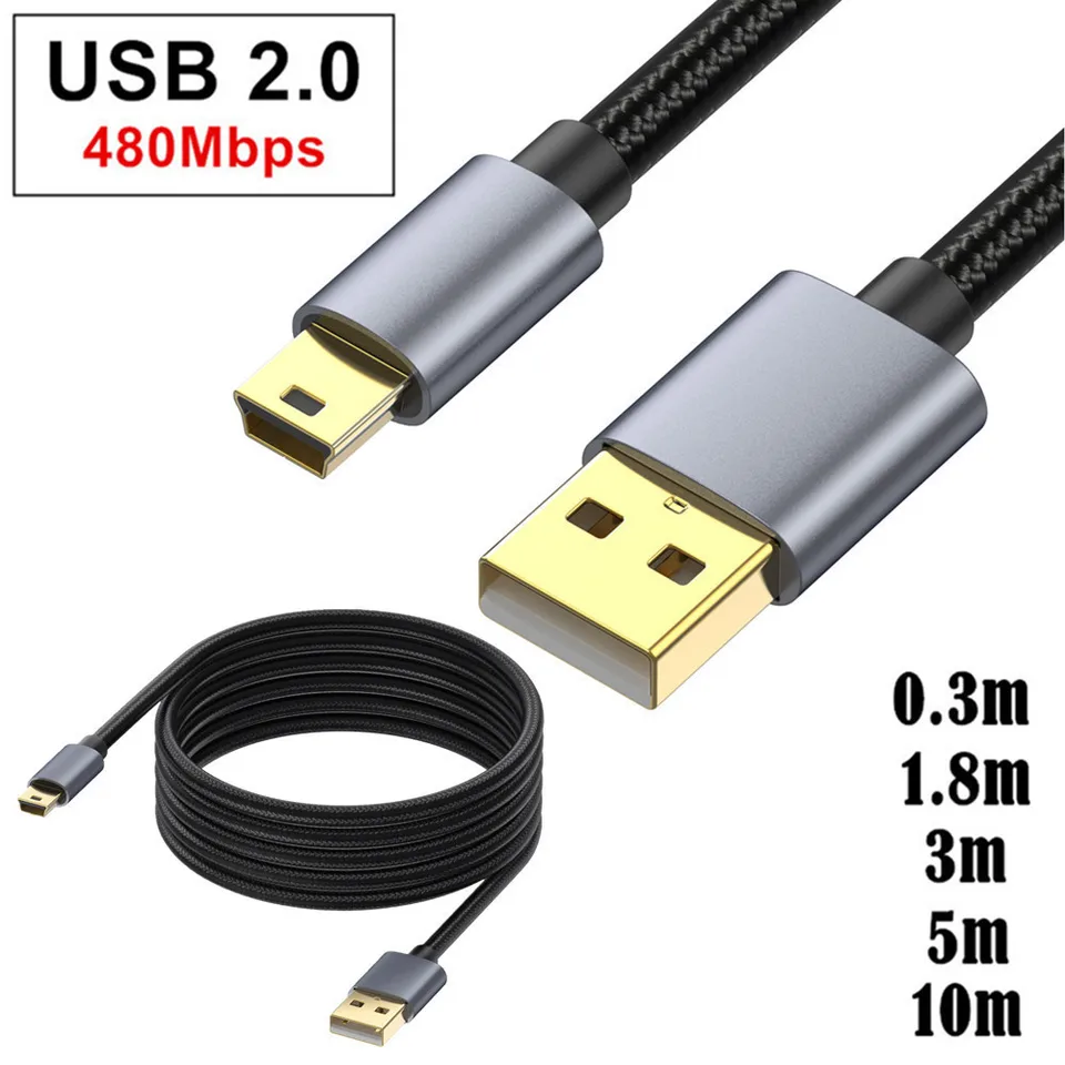 Mini USB Cable Standard USB 2.0 to Mini B Male Charger Cord Durable USB Mini Charging Cable Compatible with PS3 Controller,