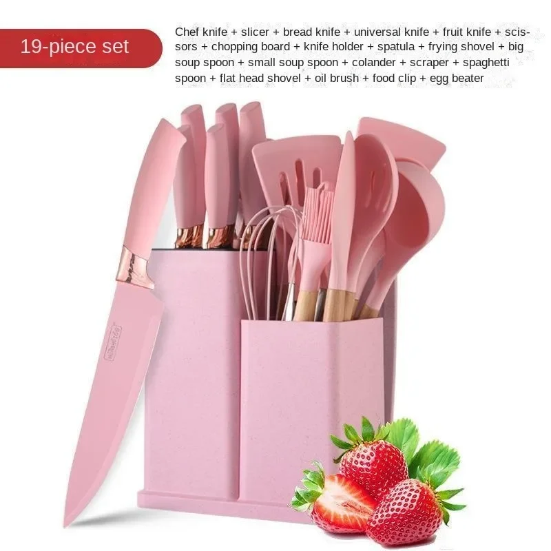19pcs Kitchen Utensils And Knife Set, Silicone Cooking Utensils,Stainless Steel Chef Knives,Cutting Board,Kitchen Cooking Tools