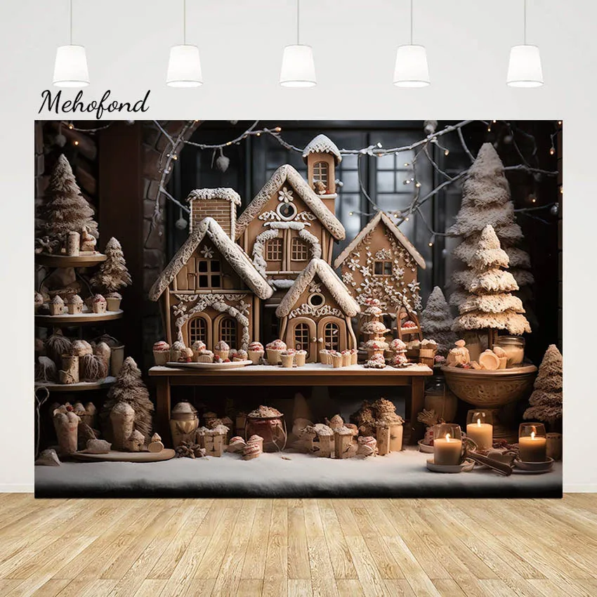 

Mehofond Christmas Gingerbread House Photography Background For Children Portrait Photo Shoot Xmas Tree Cupcake Backdrop Studio