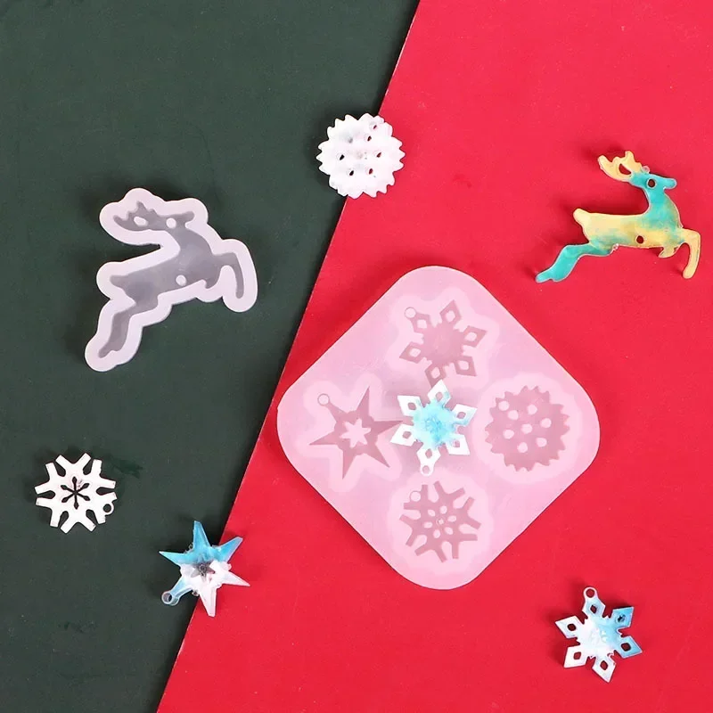 Mini Christmas Accessories Silicone Mold Snowflake Deer Earrings Pendant Drip Resin Molds for Wholesalers
