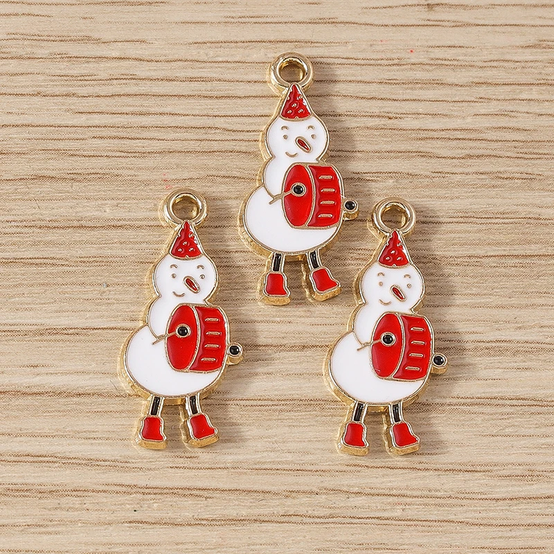 10 stücke Cartoon Emaille Weihnachten Schneemann Charms Anhänger für Schmuck machen Neujahr Ohrringe Halskette Armbänder DIY Handwerk Geschenke – Detail 8