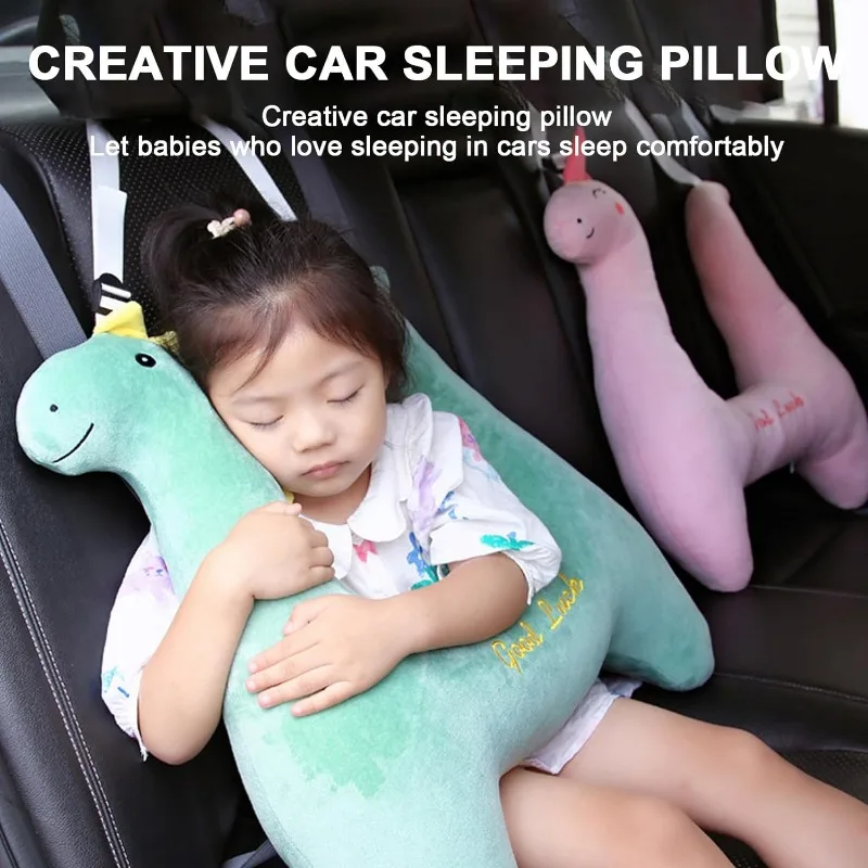 Seat Belt Plush Doll Pillow for Kids Unicorn Dinosaur Stuffed Pillow Doll Infant Seatbelt for Travel Sleep Neck Head Support