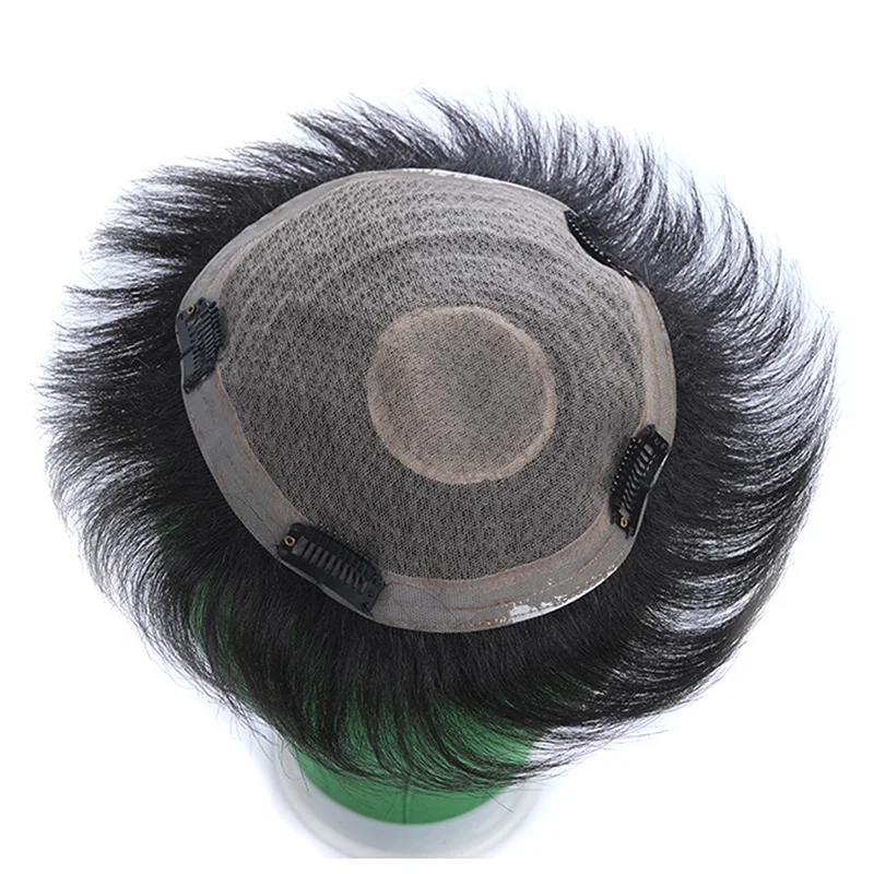 Male Wig Men Capillary Prothesis Machine Made Wig Natural Hairpiece 100% Human Hair Replacement System Natural Black Men Toupee