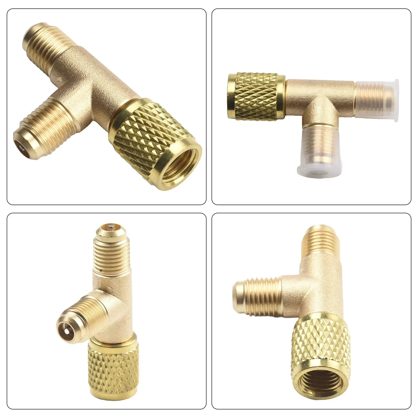 Quick Coupler Tee Adapter Valve Core Tee Adapter Brass 1/4in SAE Air Conditioning Interface 1x Fits R22 R12 R134