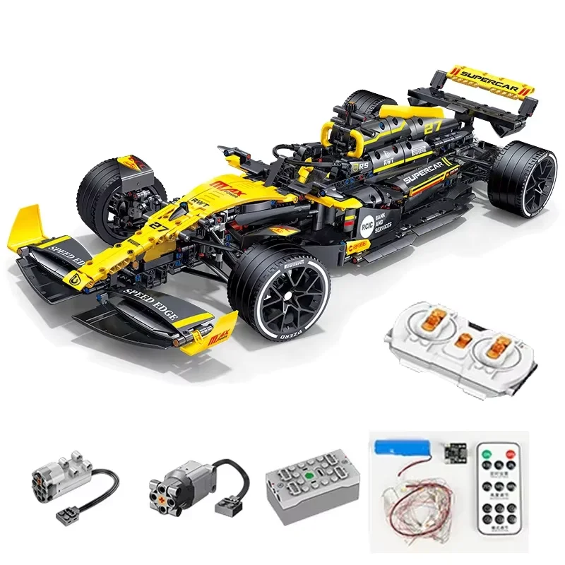 1:8 테크니컬 JKC7205 레이싱 드라이버 27 빌딩 블록 슈퍼카 리모컨 조명 레이싱 르노 F1 장난감 어린이 선물
