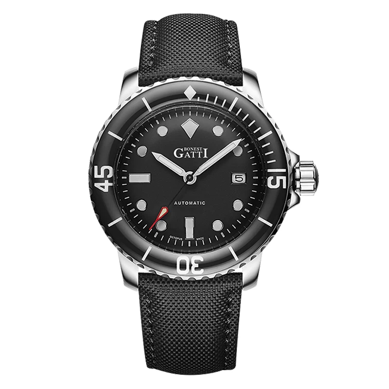 BONEST GATTI Automatic Watch Sport 44mm Mechanical Wristwatch Diver 20ATM 200m