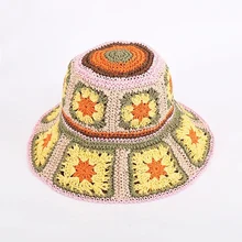 Folding Soft Straw Hat Handmade Striped Crochet Hat Summer Women/Men Outing Sun Visor Beach Seaside Cap UV Protection Bucket Hat