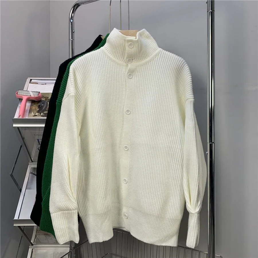 thumbnail image 1 of Suéter de punto de cuello alto negro para hombre, cárdigan de punto para hombre, cuello alto verde, un producto más vendido en 2024, cuello Y2k Vintage S, 1 of 4