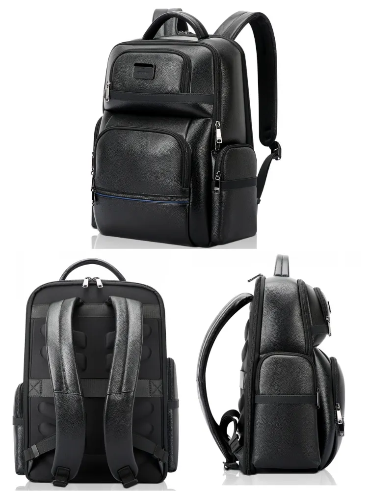 BOPAI The first layer of cowhide backpack; Business backpack; USB backpack; Travel backpack; Large capacity backpack; Multi-func 3