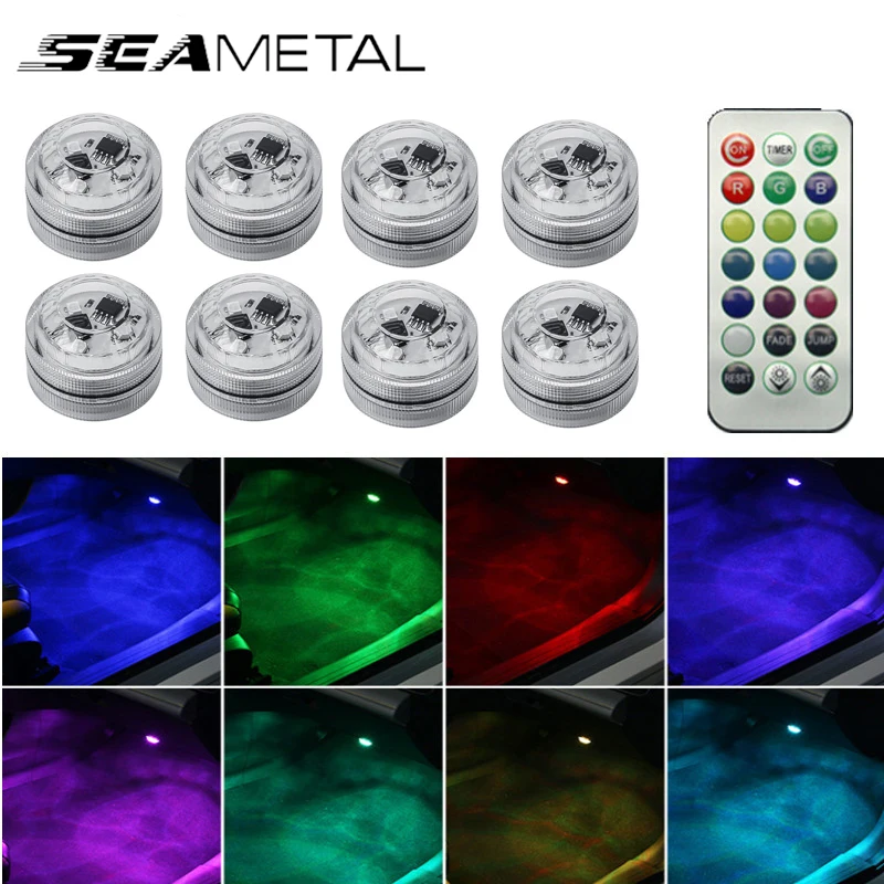 LED Atmosphere Lamp Wireless Adhesive Car Interior Ambient Light Auto Roof Foot Diamond Diving Light Remote Control