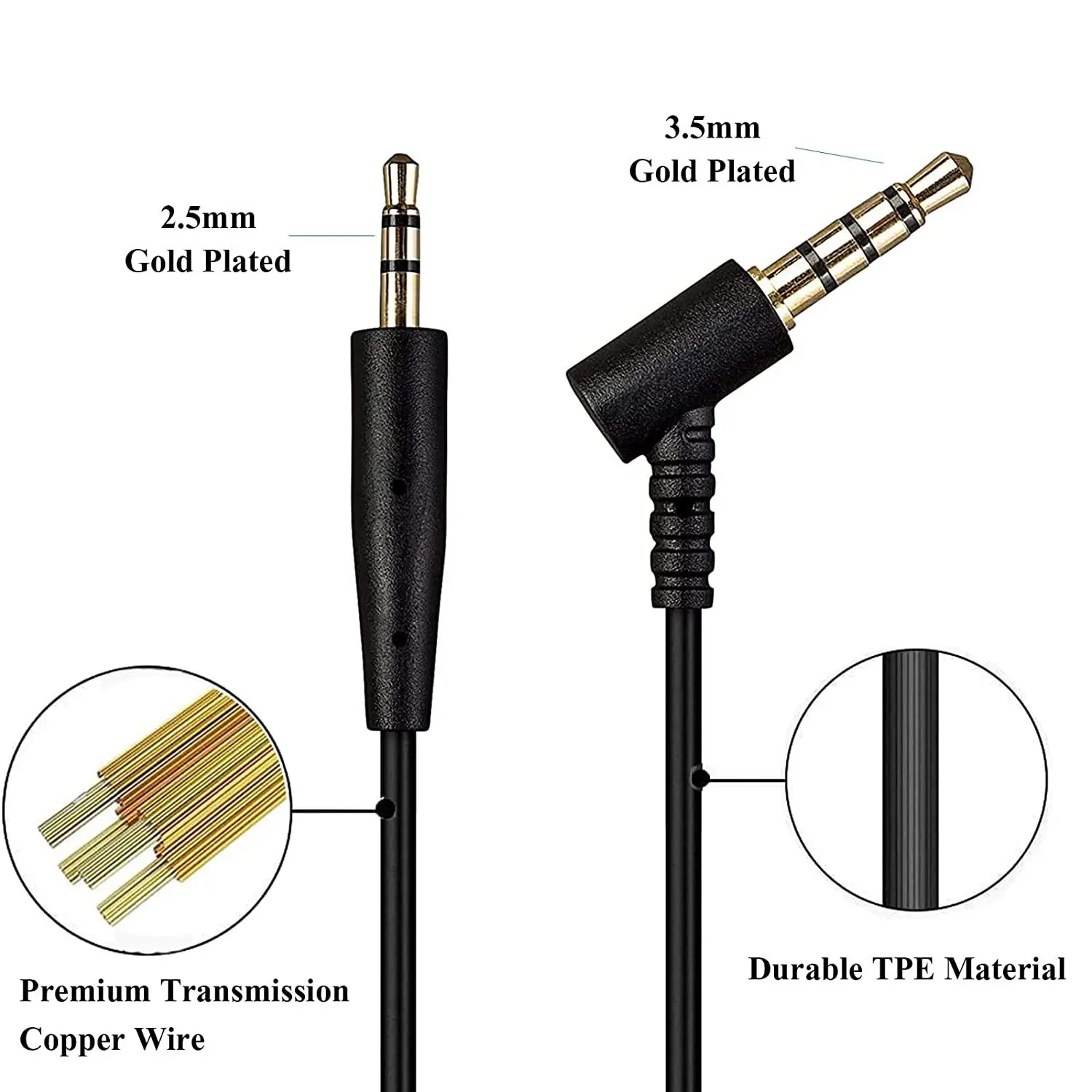 For Bose Quiet Comfort 45 QC25 QC35 SoundTrue OE2 OE2i AE2 AE2i Headphones 2.5mm to 3.5mm Audio Cable Replacement 140cm
